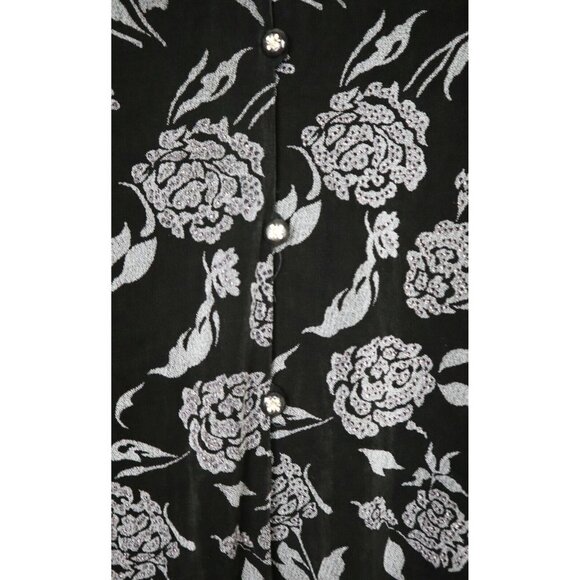 WOMEN'S BLACK FLORAL PRINT EVENING BLOUSE - R&M RICHARDS BY KAREN KWONG - SIZE M - Picture 2 of 6